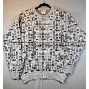 St Johns Bay Sweater Men's Large Vintage 90s Heavy Knit Warm Casual Striped